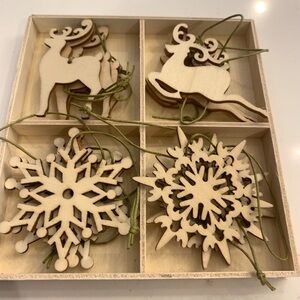 Unfinished Wood Ornaments Christmas Craft Decorations Snowflake, Reindeer.